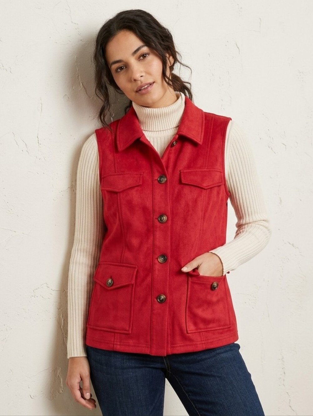NEW Alegra K Red Faux‎ Suede Vest Small